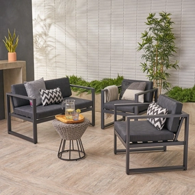 Outdoor 4 Seater Aluminum Chat Set, Silver with Dark Grey Cushions - NH976403 outdoor furniture, garden bench