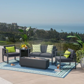 Outdoor 4-Seater Aluminum Chat Set with Fire Pit - NH094503 outdoor furniture, garden bench