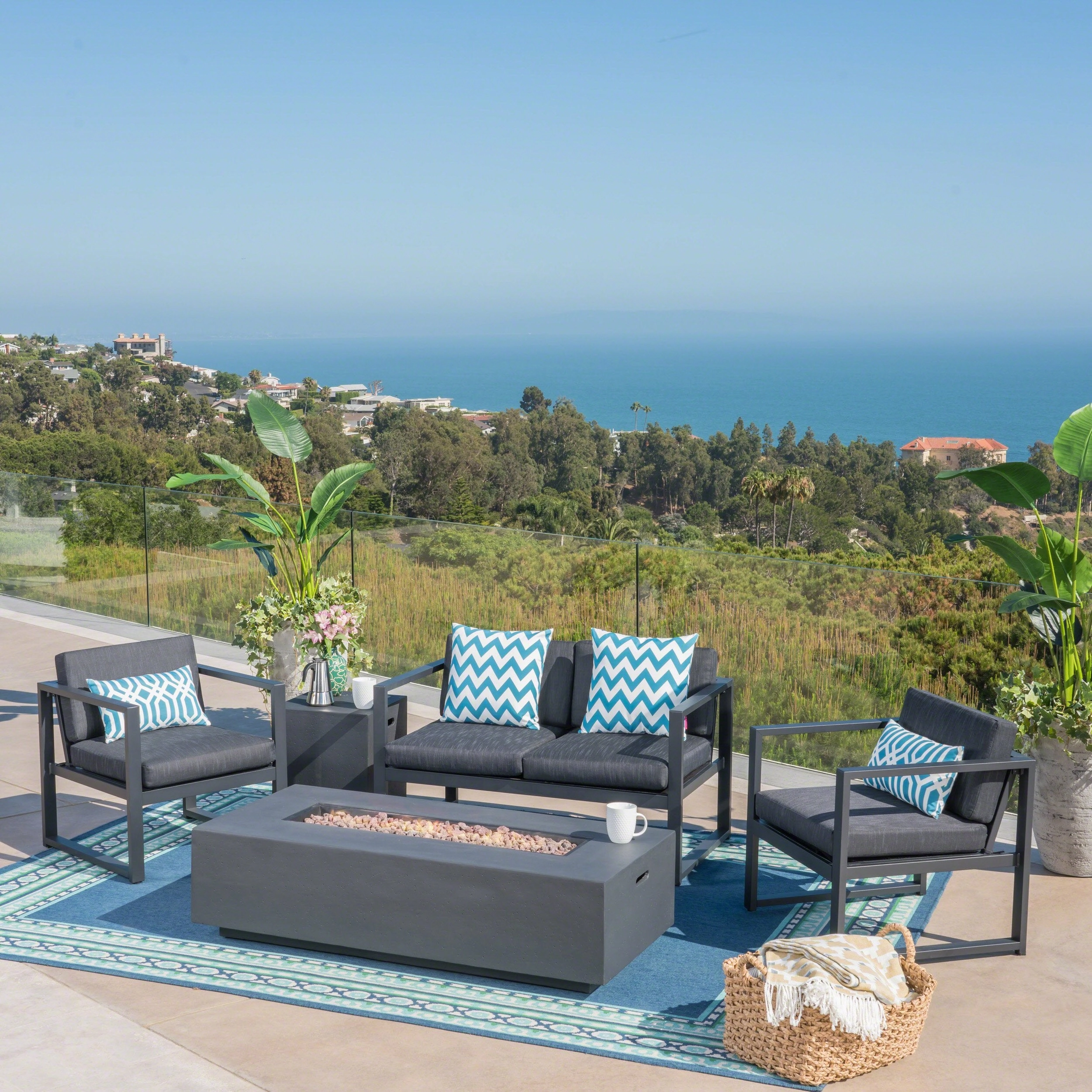 Outdoor 4-Seater Aluminum Chat Set with Fire Pit and Tank Holder - NH884503 outdoor furniture, garden bench