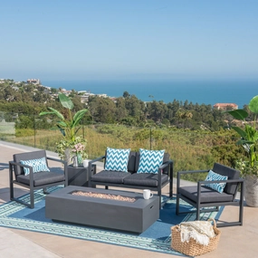 Outdoor 4-Seater Aluminum Chat Set with Fire Pit and Tank Holder - NH884503 outdoor furniture, garden bench