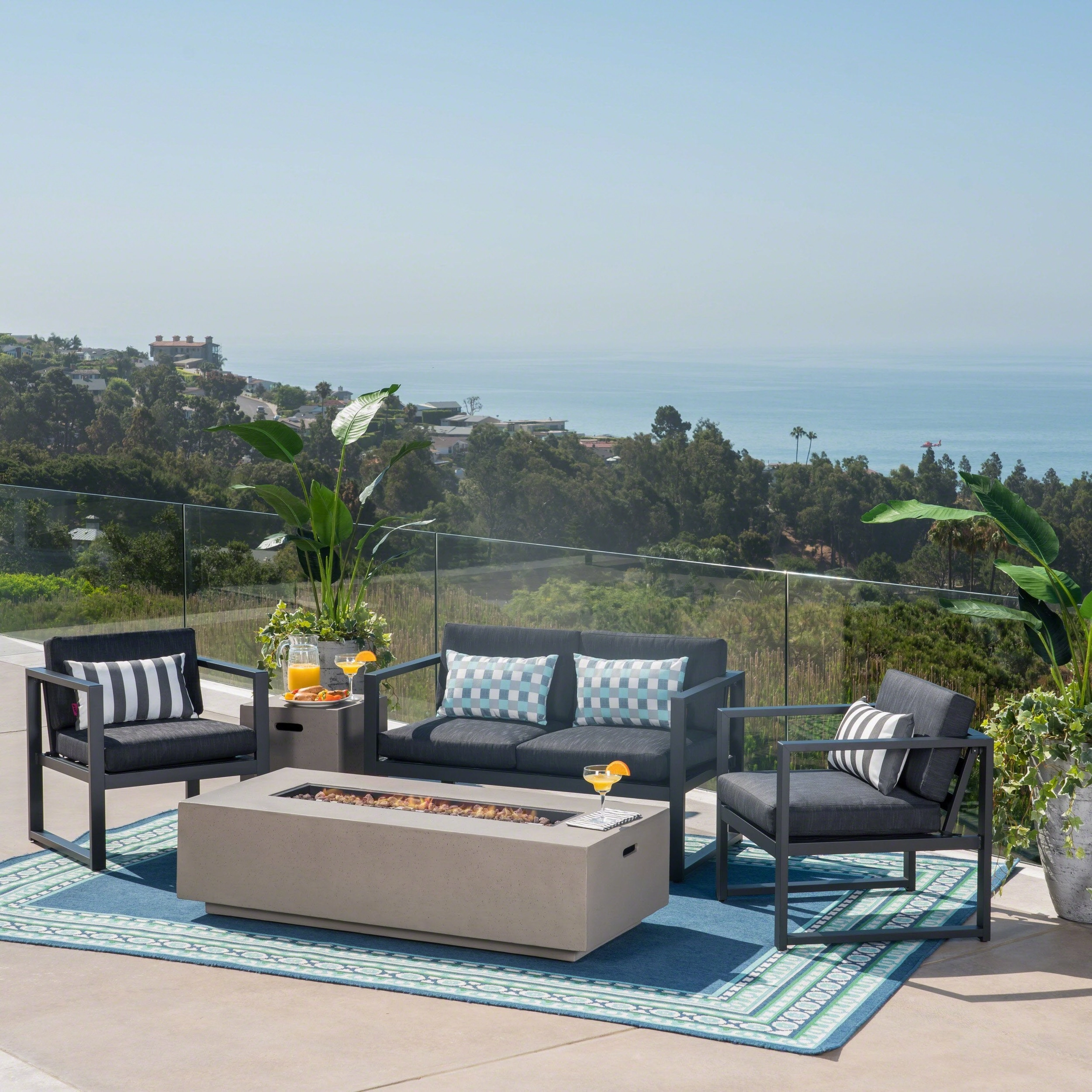 Outdoor 4-Seater Aluminum Chat Set with Fire Pit and Tank Holder - NH884503