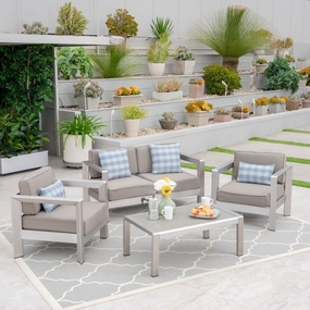Outdoor 4-Seater Aluminum Chat Set with Tempered Glass-Topped Coffee Table - NH764603 outdoor furniture, garden bench