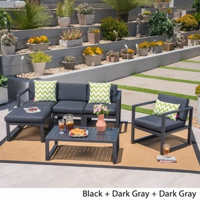 Outdoor 4-Seater Aluminum Sofa Set with Ottoman and Coffee Table, Black and Dark Gray - NH909503 outdoor furniture, garden bench