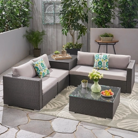 Outdoor 4-Seater Sectional Sofa Set with Coffee Table and Storage Ottoman - NH535703 outdoor furniture, garden bench