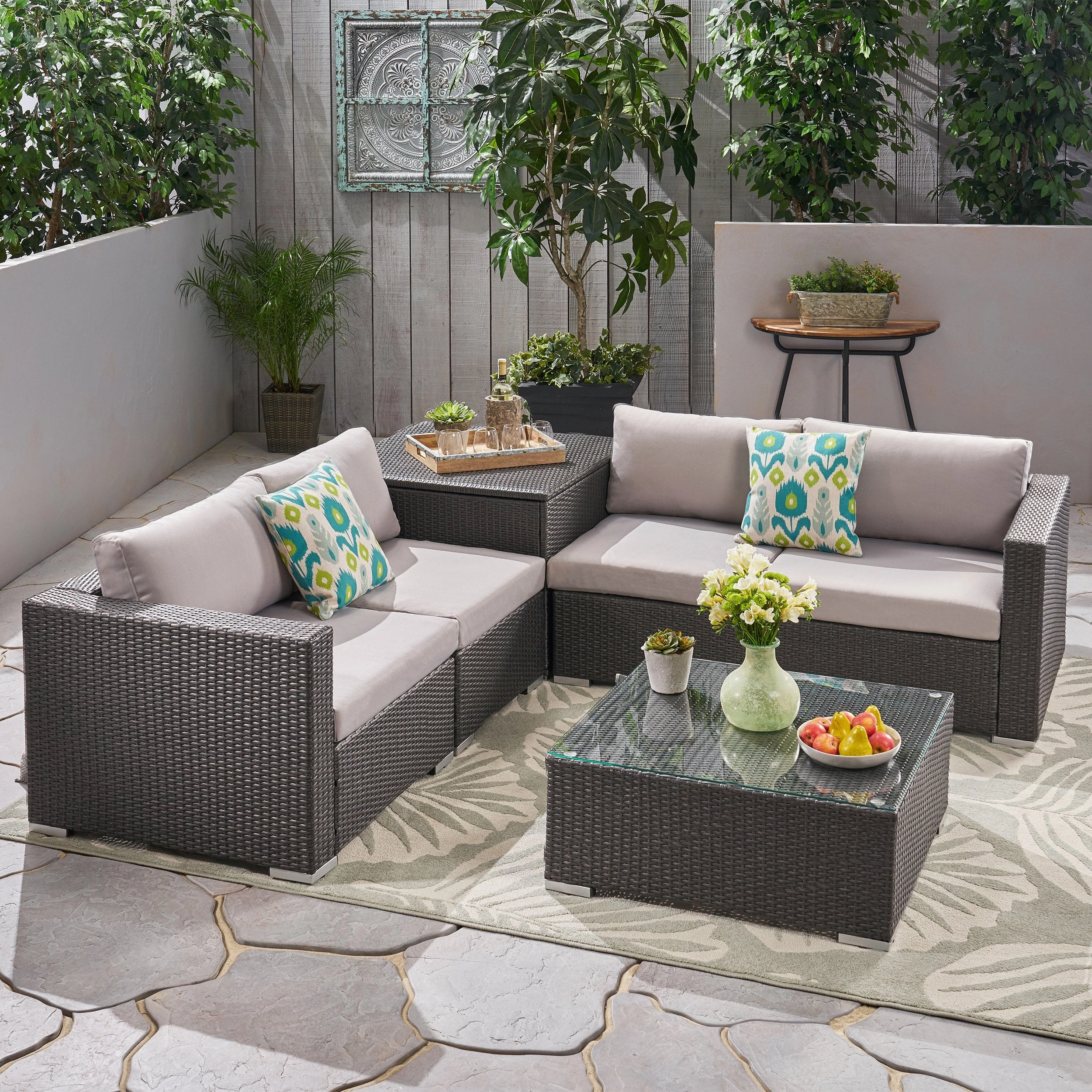 Outdoor 4-Seater Sectional Sofa Set with Coffee Table and Storage Ottoman - NH535703 outdoor furniture, garden bench