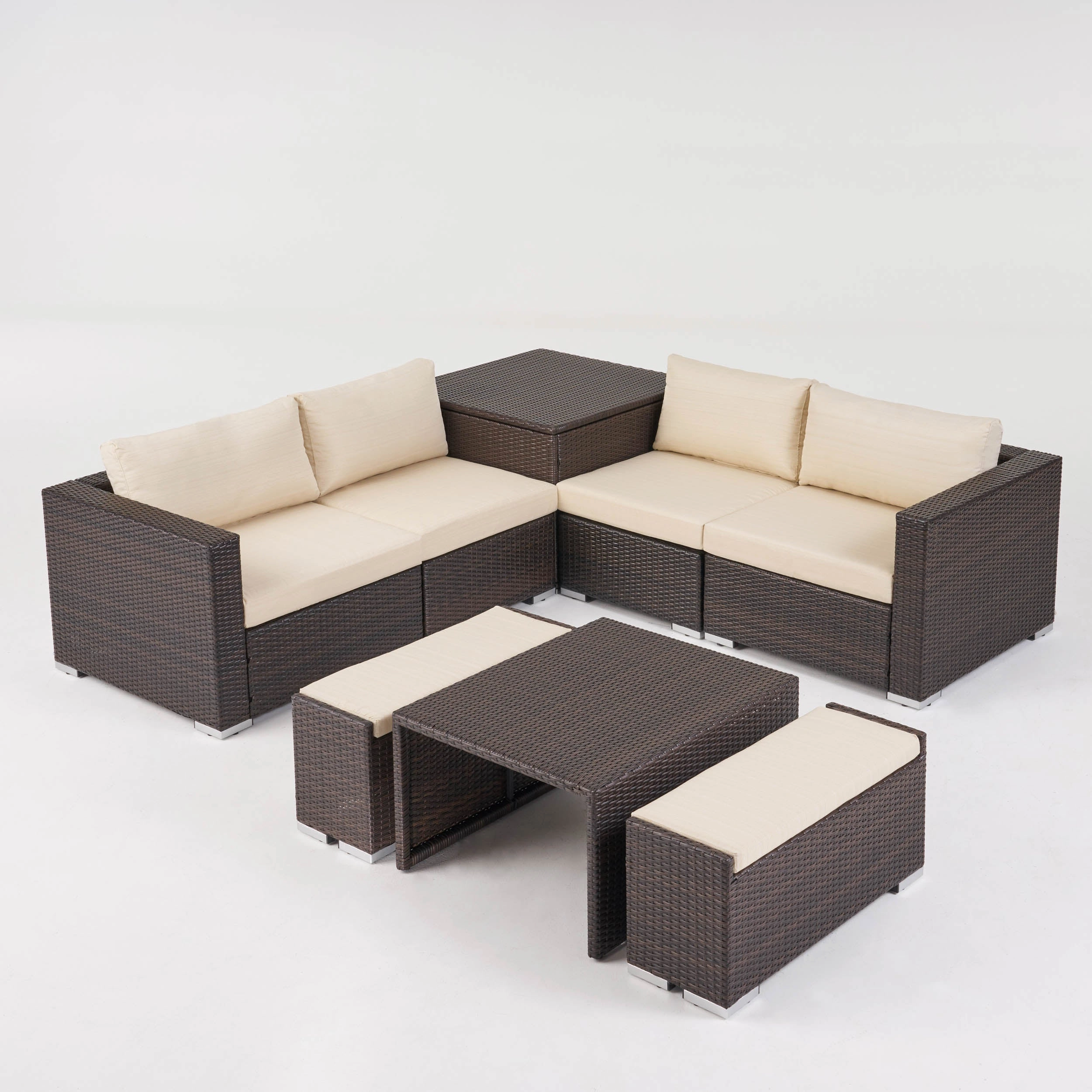 Outdoor 4 Seater V Shaped Storage Sectional Sofa Set with Ottomans - NH169903