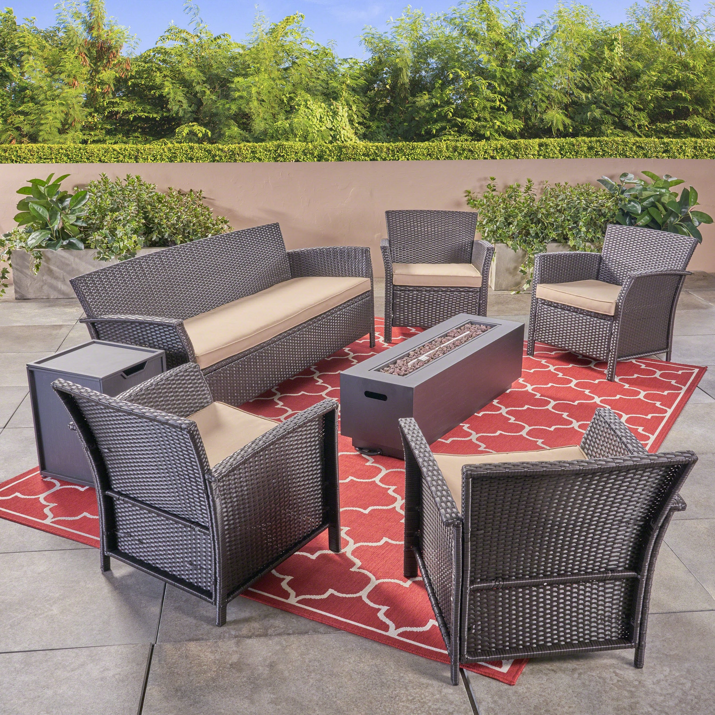 Outdoor 4-Seater Wicker Chat Set with Fire Pit - NH034503 outdoor furniture, garden bench