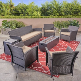 Outdoor 4-Seater Wicker Chat Set with Fire Pit - NH034503 outdoor furniture, garden bench