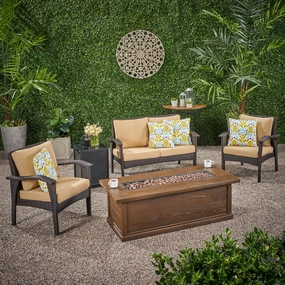 Outdoor 4 Seater Wicker Chat Set with Fire Pit - NH149903 outdoor furniture, garden bench