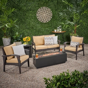 Outdoor 4 Seater Wicker Chat Set with Fire Pit - NH349903 outdoor furniture, garden bench