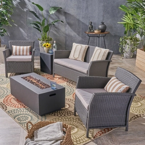 Outdoor 4 Seater Wicker Chat Set with Fire Pit - NH403503 outdoor furniture, garden bench