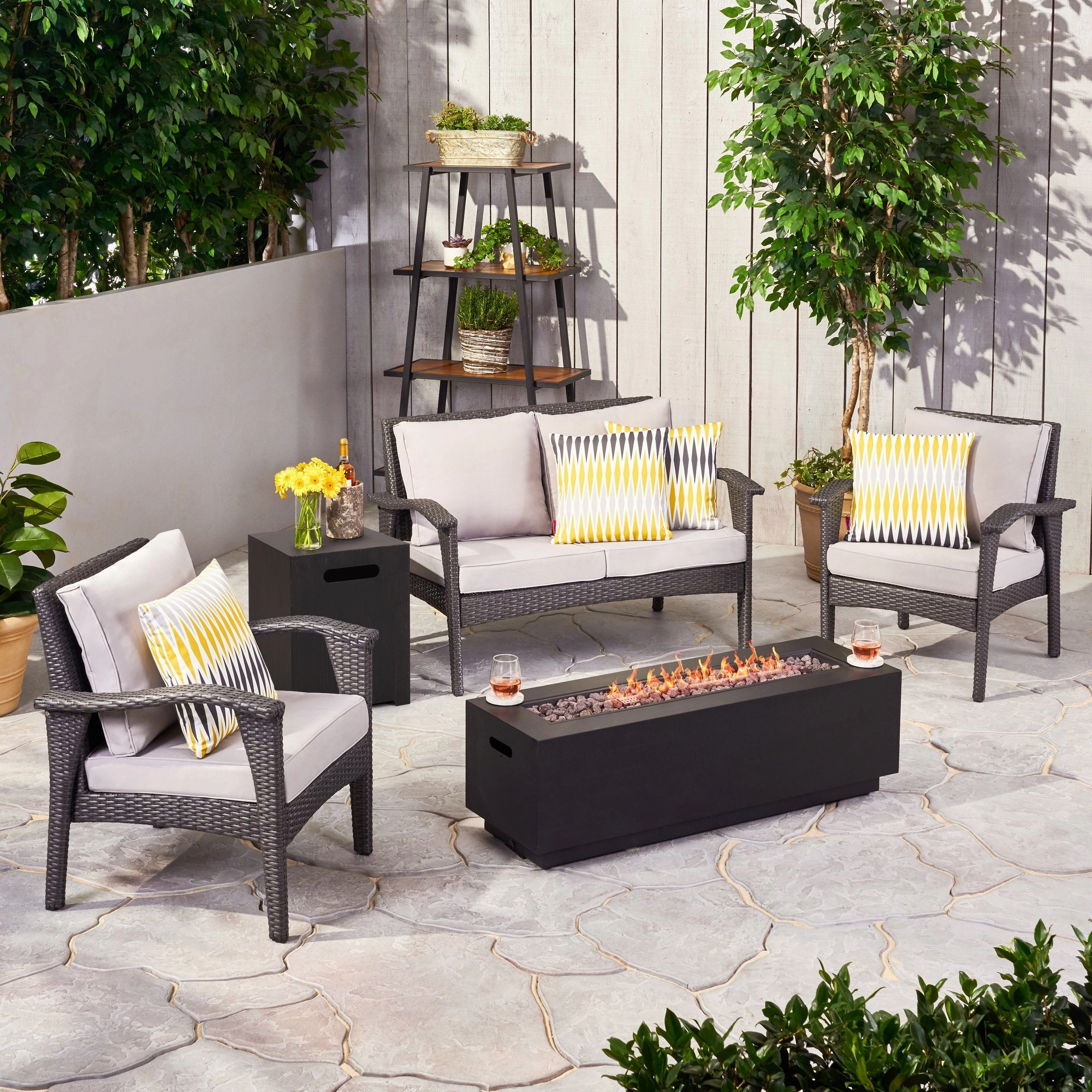 Outdoor 4 Seater Wicker Chat Set with Fire Pit - NH449903 outdoor furniture, garden bench