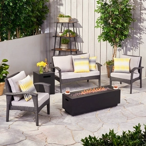 Outdoor 4 Seater Wicker Chat Set with Fire Pit - NH449903 outdoor furniture, garden bench