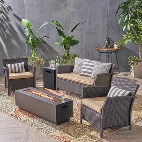 Outdoor 4 Seater Wicker Chat Set with Fire Pit - NH524503 outdoor furniture, garden bench