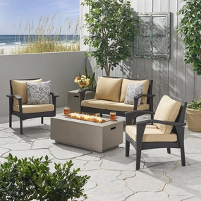 Outdoor 4 Seater Wicker Chat Set with Fire Pit - NH549903 outdoor furniture, garden bench