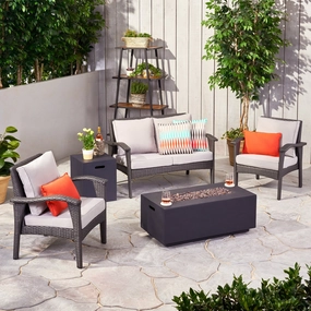 Outdoor 4 Seater Wicker Chat Set with Fire Pit - NH649903 outdoor furniture, garden bench