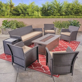 Outdoor 4-Seater Wicker Chat Set with Fire Pit - NH824503 outdoor furniture, garden bench