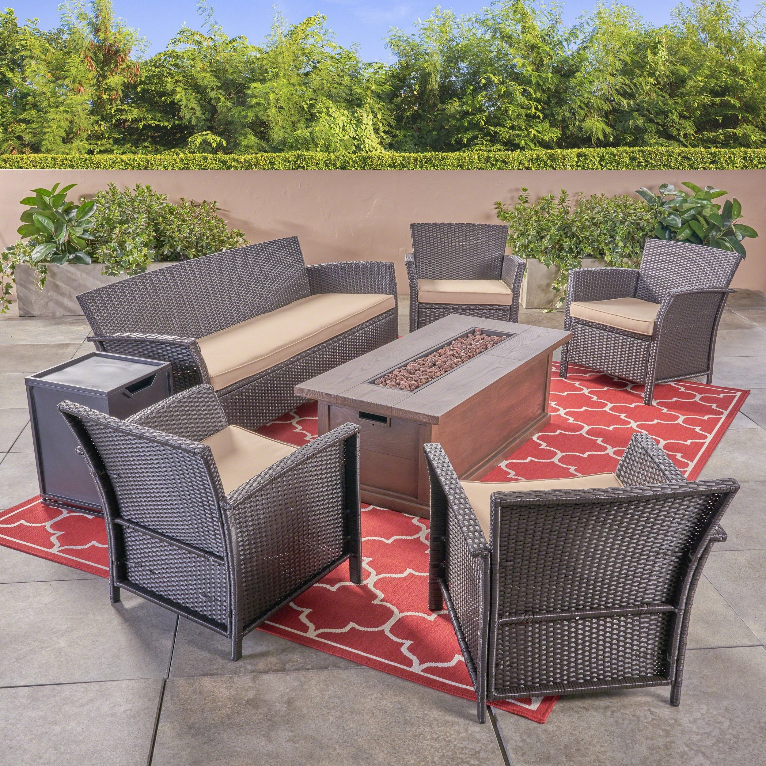 Outdoor 4-Seater Wicker Chat Set with Fire Pit - NH824503 outdoor furniture, garden bench