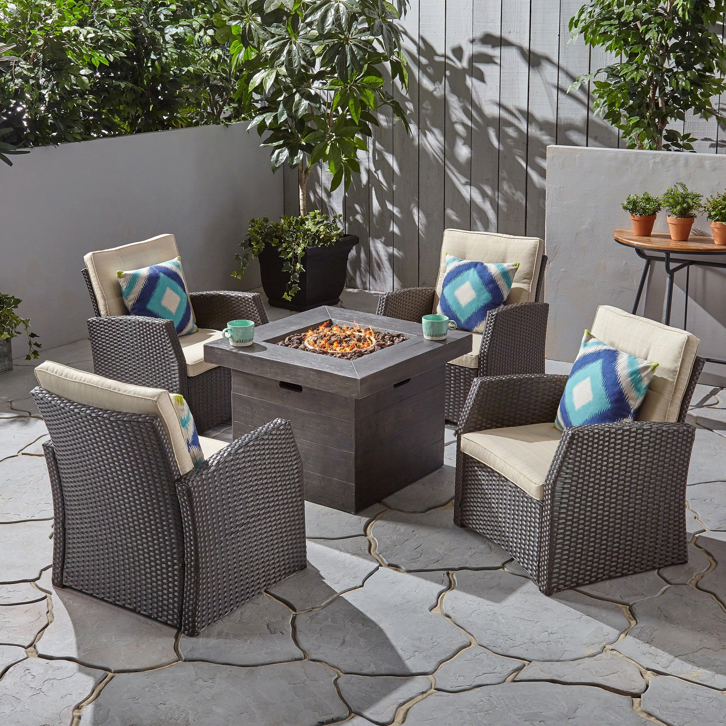 Outdoor 4 Seater Wicker Chat Set with Fire Pit - NH985603 outdoor furniture, garden bench