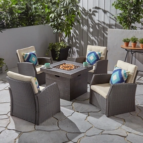 Outdoor 4 Seater Wicker Chat Set with Fire Pit - NH985603 outdoor furniture, garden bench