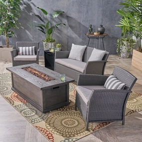 Outdoor 4 Seater Wicker Chat Set with Iron Fire Pit - NH324503 outdoor furniture, garden bench