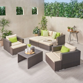 Outdoor 4 Seater Wicker Chat Set with Ottomans - NH369903 outdoor furniture, garden bench
