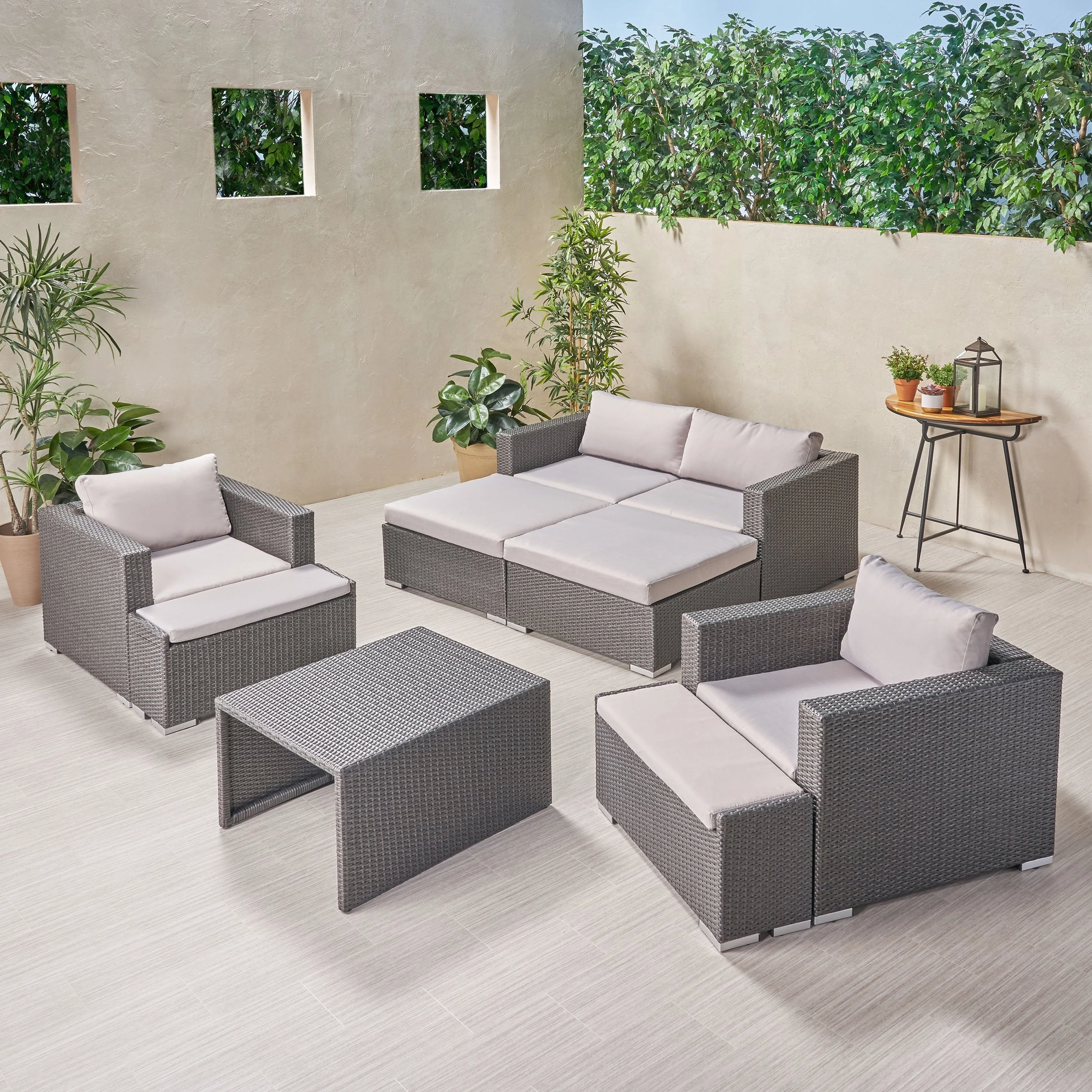 Outdoor 4 Seater Wicker Chat Set with Ottomans - NH369903