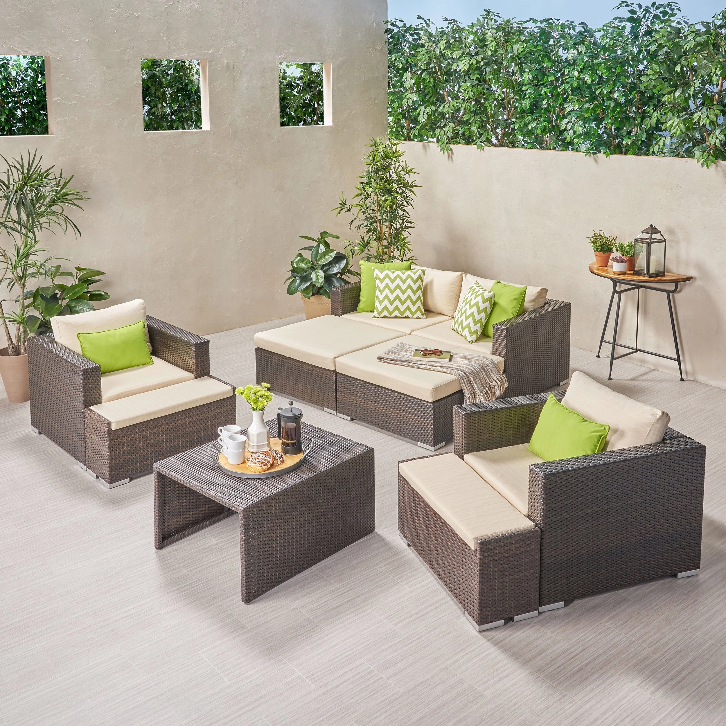 Outdoor 4 Seater Wicker Chat Set with Ottomans - NH369903 outdoor furniture, garden bench