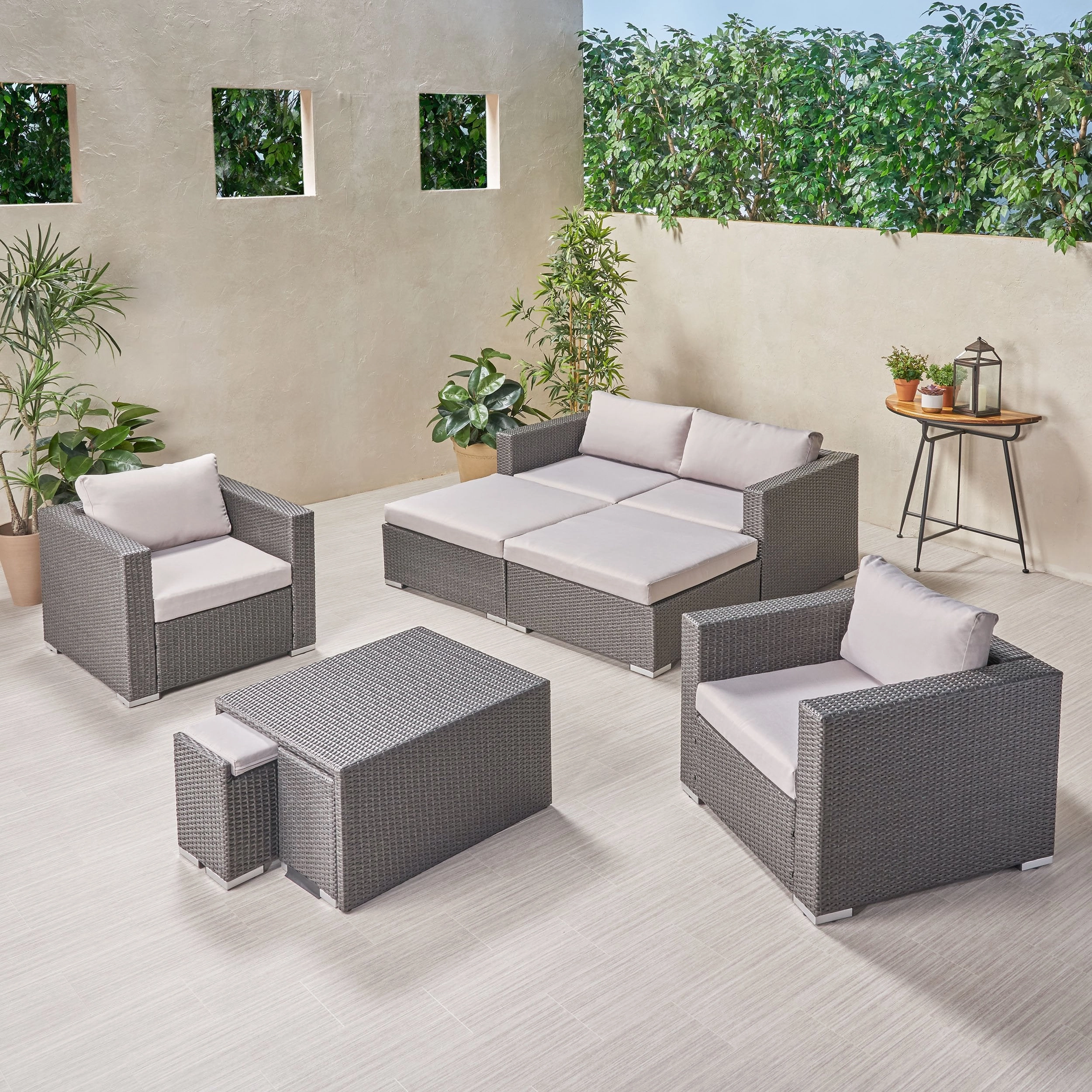 Outdoor 4 Seater Wicker Chat Set with Ottomans - NH369903