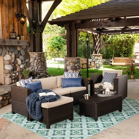 Outdoor 4 Seater Wicker L-Shaped Sectional Sofa Set with Cushions - NH437403 outdoor furniture, garden bench
