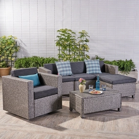 Outdoor 4 Seater Wicker L-Shaped Sectional Sofa Set with Cushions, Mixed Black with Dark Grey Cushions - NH337403 outdoor furniture, garden bench