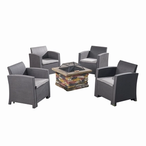Outdoor 4-Seater Wicker Print Chat Set with Wood Burning Fire Pit - NH298503 outdoor furniture, garden bench
