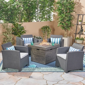 Outdoor 4-Seater Wicker Print Club Chair Chat Set with Fire Pit - NH523603 outdoor furniture, garden bench