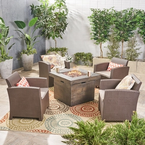 Outdoor 4-Seater Wicker Print Club Chat Chair Set with Fire Pit - NH313603 outdoor furniture, garden bench