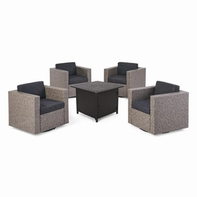 Outdoor 4 Seater Wicker Swivel Chair and Fire Pit Set - NH169213 outdoor furniture, garden bench