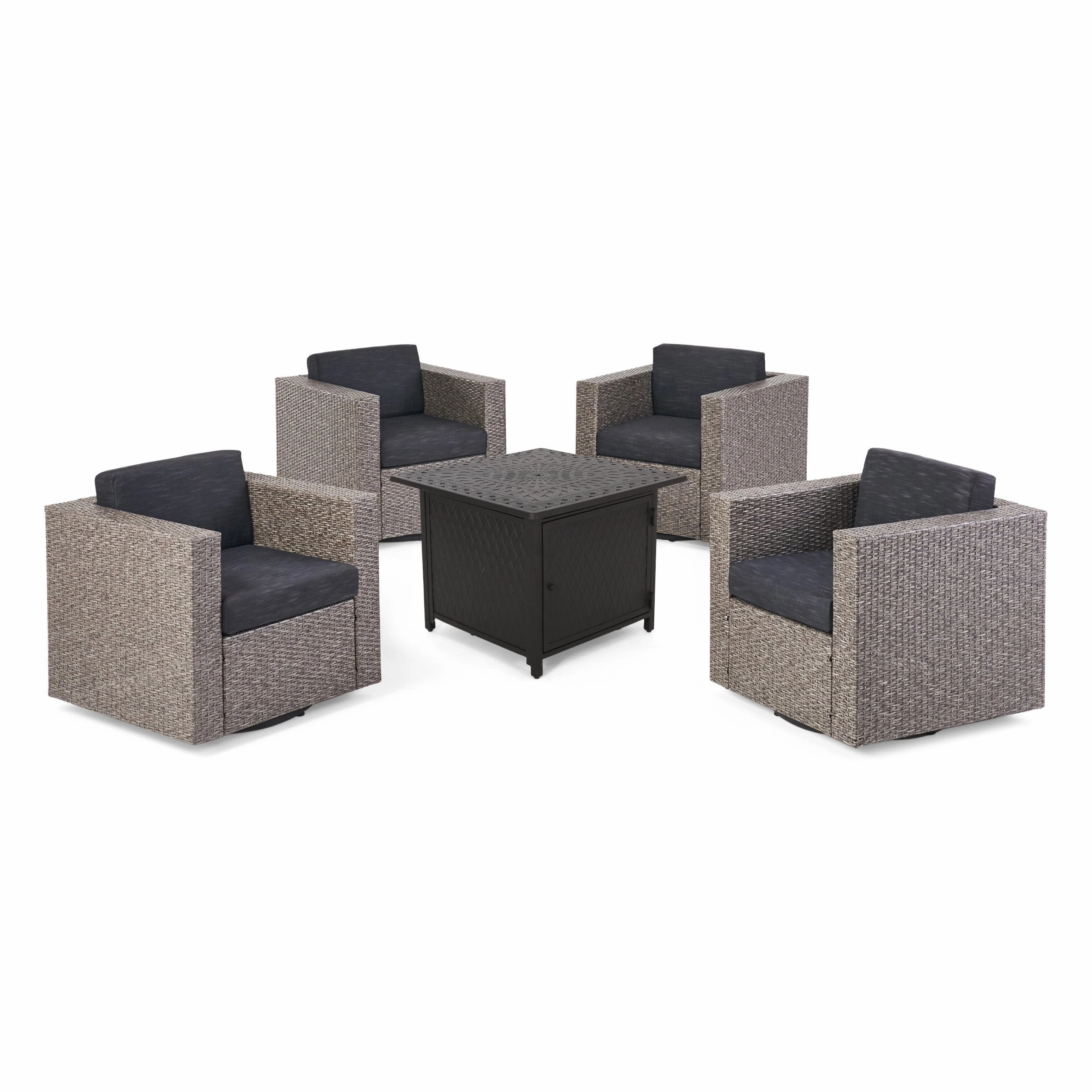 Outdoor 4 Seater Wicker Swivel Chair and Fire Pit Set - NH169213 outdoor furniture, garden bench