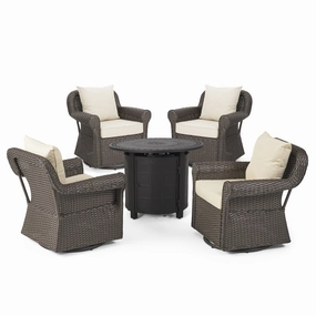 Outdoor 4 Seater Wicker Swivel Chair and Fire Pit Set - NH279213 outdoor furniture, garden bench
