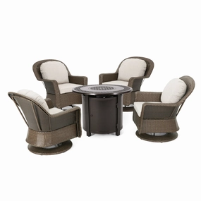 Outdoor 4 Seater Wicker Swivel Chair and Fire Pit Set - NH479213 outdoor furniture, garden bench