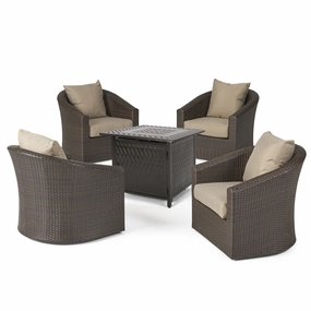 Outdoor 4 Seater Wicker Swivel Chair and Fire Pit Set - NH969213 outdoor furniture, garden bench