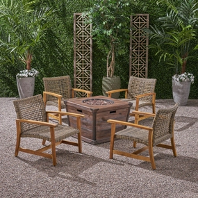 Outdoor 4-Seater Wood and Wicker Club Chair Set with Fire Pit - NH028703 outdoor furniture, garden bench