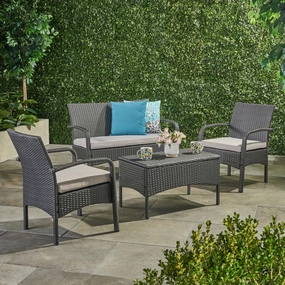 Outdoor 4Pc Wicker Chat Set w/ Water Resistant Cushions - NH711103 outdoor furniture, garden bench