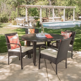 Outdoor 5 Pc Wicker Round Dining Set w/ Water Resistant Cushions - NH941103 outdoor lounge chair, patio sofa
