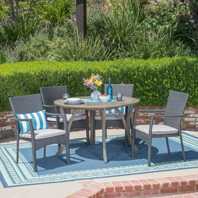 Outdoor 5 Piece Acacia Wood and Wicker Dining Set - NH020503 outdoor lounge chair, patio sofa