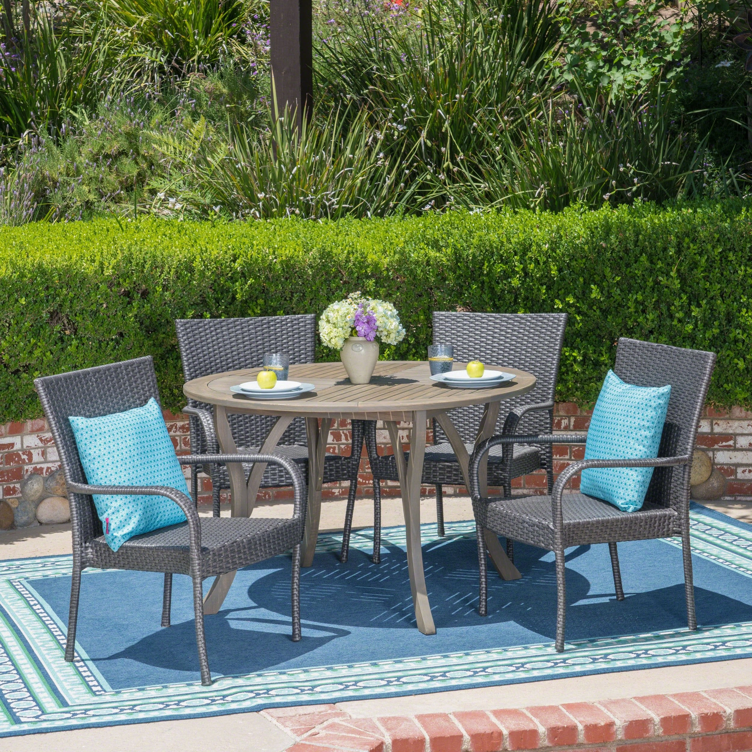 Outdoor 5 Piece Acacia Wood and Wicker Dining Set - NH710503 outdoor lounge chair, patio sofa