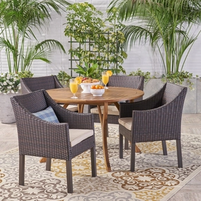 Outdoor 5 Piece Acacia Wood and Wicker Dining Set, Teak with Multi Brown Chairs - NH610503 outdoor lounge chair, patio sofa