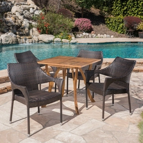 Outdoor 5 Piece Acacia Wood and Wicker Square Dining Set - NH503403 outdoor lounge chair, patio sofa