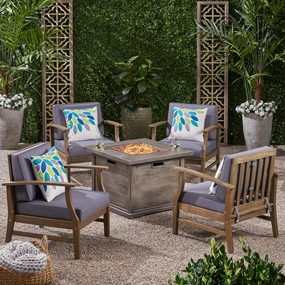Outdoor 5 Piece Acacia Wood Club Chair and Fire Pit Set, Gray Finish and Gray - NH513803 outdoor furniture, garden bench