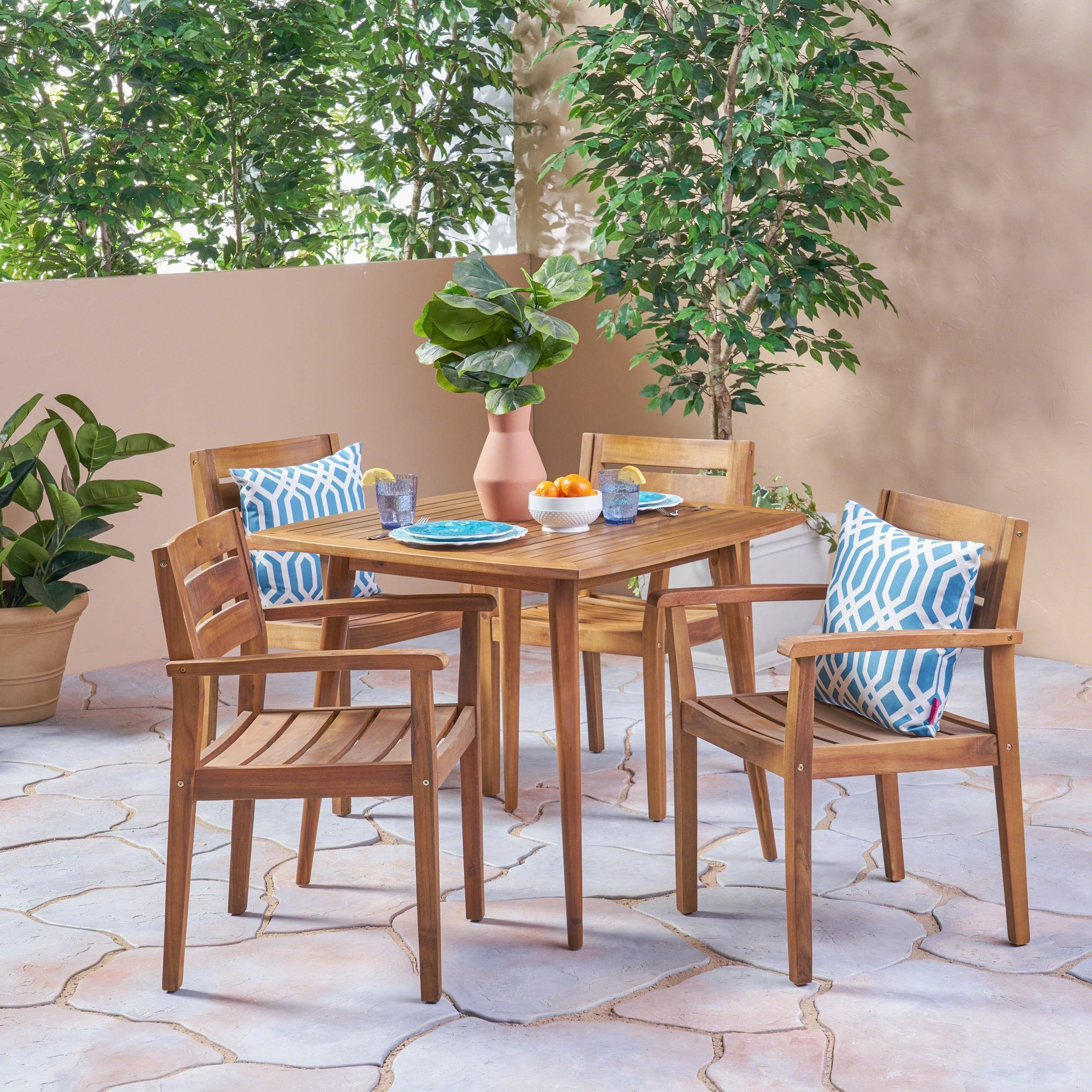 Outdoor 5 Piece Acacia Wood Dining Set, Teak - NH111503 outdoor lounge chair, patio sofa