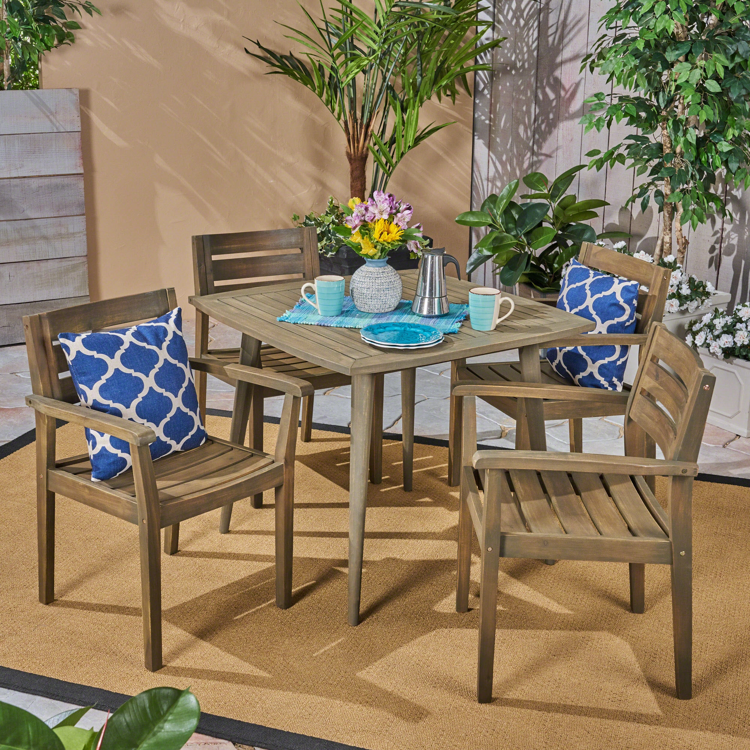 Outdoor 5 Piece Acacia Wood Dining Set wit Straight Legged Dining Table - NH485503 outdoor lounge chair, patio sofa
