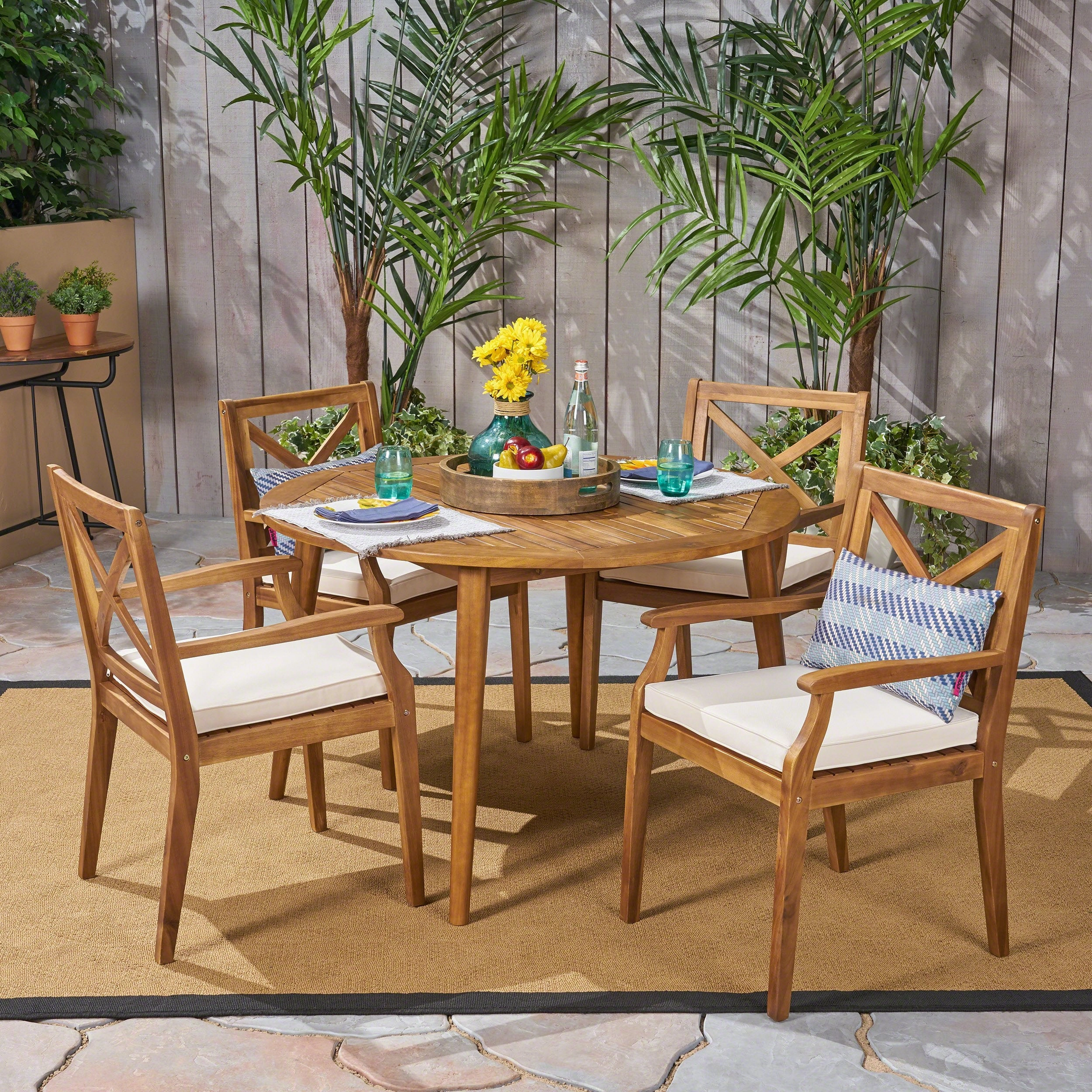 Outdoor 5 Piece Acacia Wood Dining Set with Cushions - NH362503 outdoor lounge chair, patio sofa